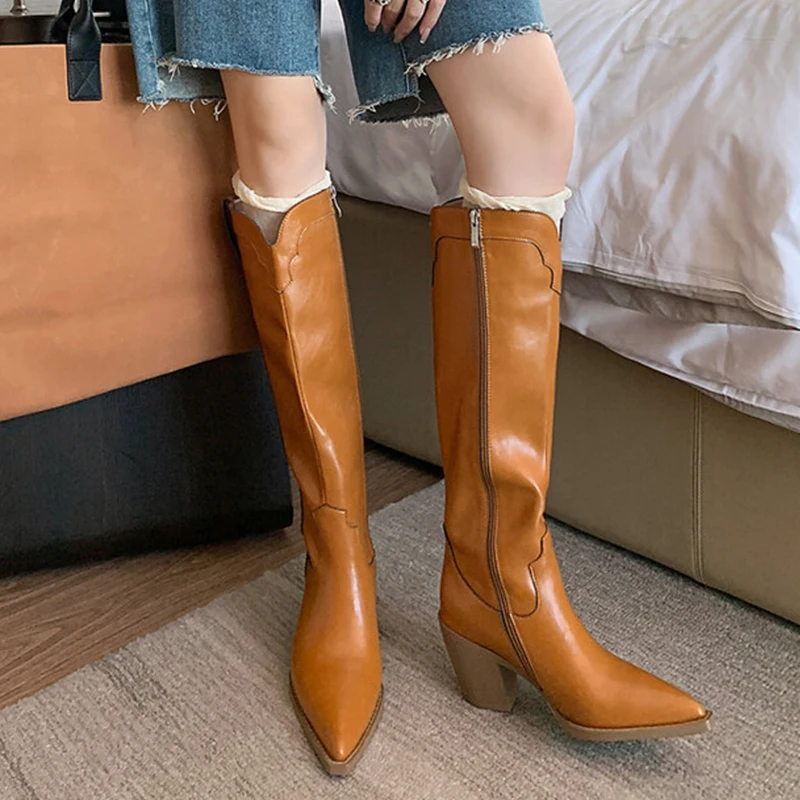 JOZHAMTA Size 33-40 Women Knee-High Boots Autumn Winter Square High Heel Long Shoes Woman Office Lady Genuine Leather High Boots