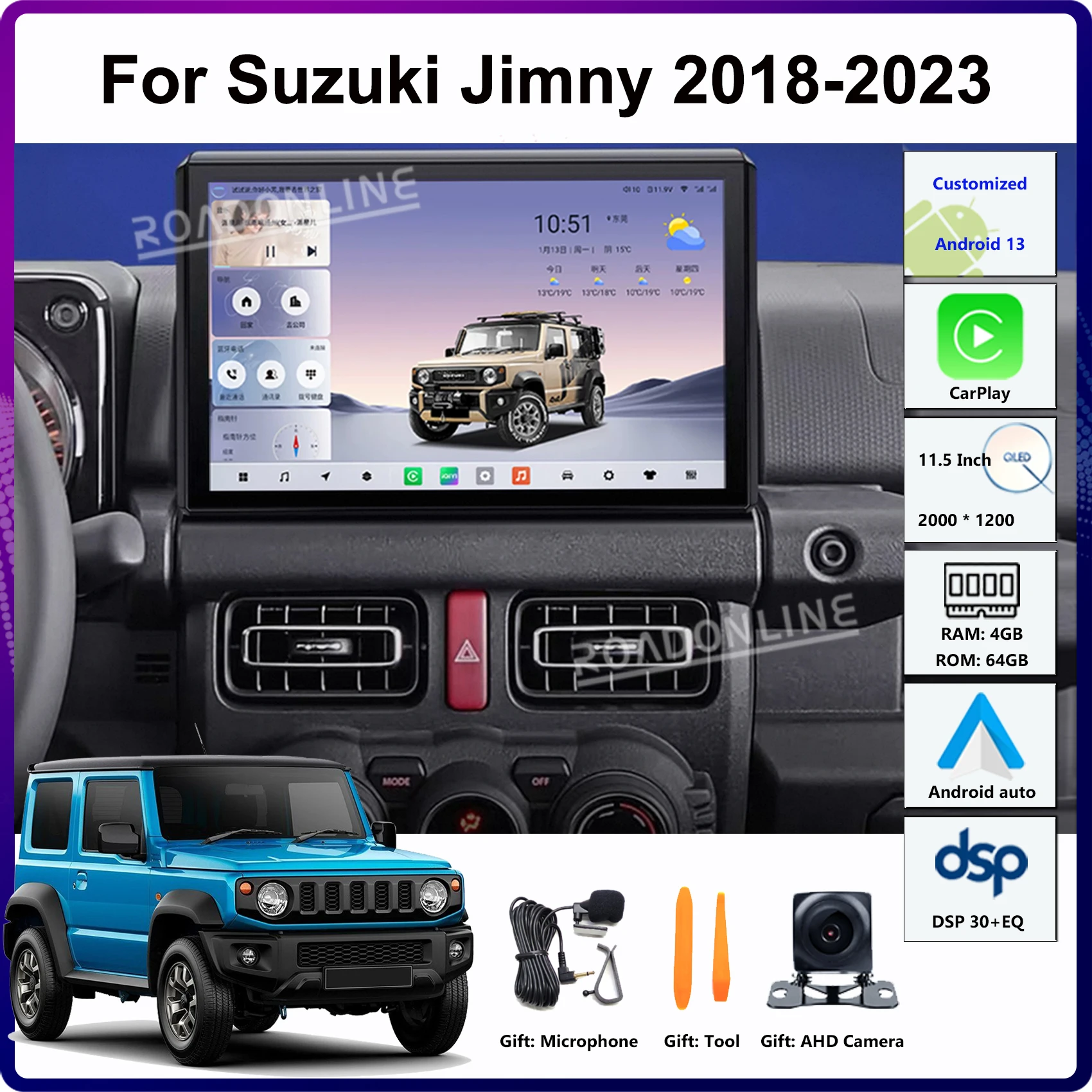 

11.5" Android 14 For Suzuki Jimny 2019-2025 2000*1200 8-Core Car Multimedia Player GPS Head Unit Stereo Radio Receiver CarPlay