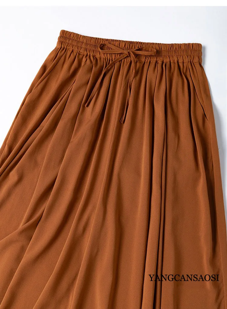 2025 Women's Fashion Clothing 100% Natural Mulberry Silk Jianhong Crepe Pumpkin Yellow Elastic Waist Versatile Elegant Pants