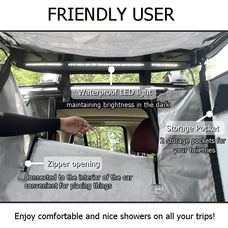 DANCHEL Auto-Duschzelt, Fahrzeug-Seitenduschzelt mit LED-Beleuchtung, Privatsphäre-Umkleidekabine für SUV Outdoor-Camping – Detail 8