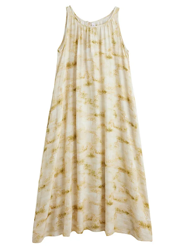 Vestido Longo de Aodão Estilo Linha A, Sem Mangas, mata Floral, Soltinho e Confortável para o Verão 2025, Estilo Cas...