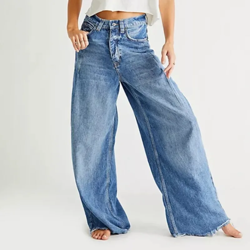 

Винтажные потертые широкие джинсы, женские повседневные джинсовые брюки с высокой талией