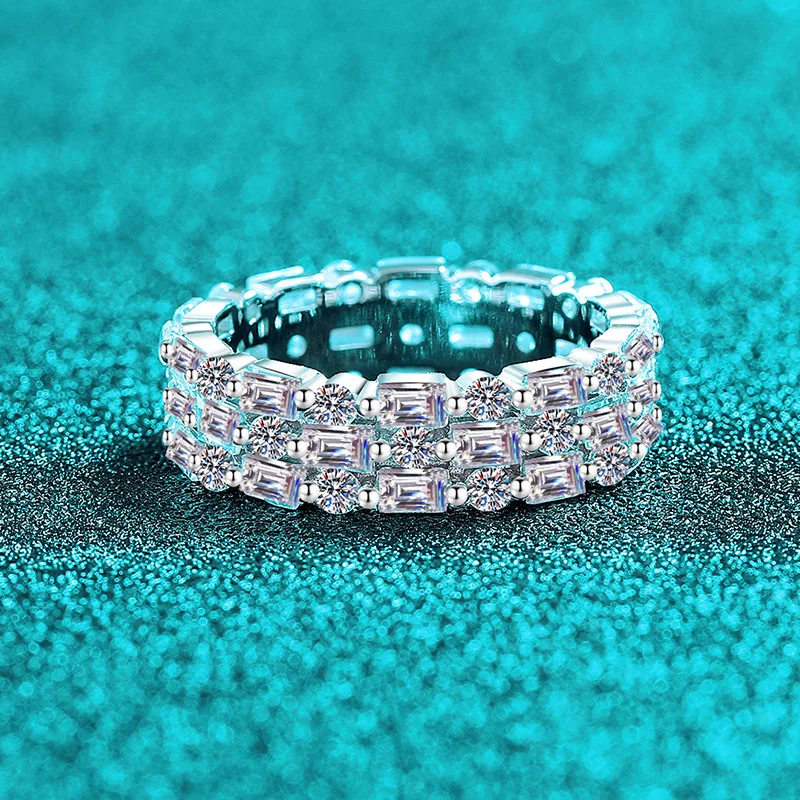 pt950 Platinum Moissanite 4.3 Carat Ring Women's Rectangular Rules Ring Luxury Luxury Ring Personality Trend