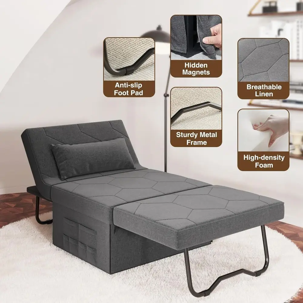 Soa Bed, 4 in 1 Multi-unction old Ottoman Couch Bed, rey | ern Convertible Sleeper Chairs with Ottoman, Adjustable Backrest, Bre - view 5