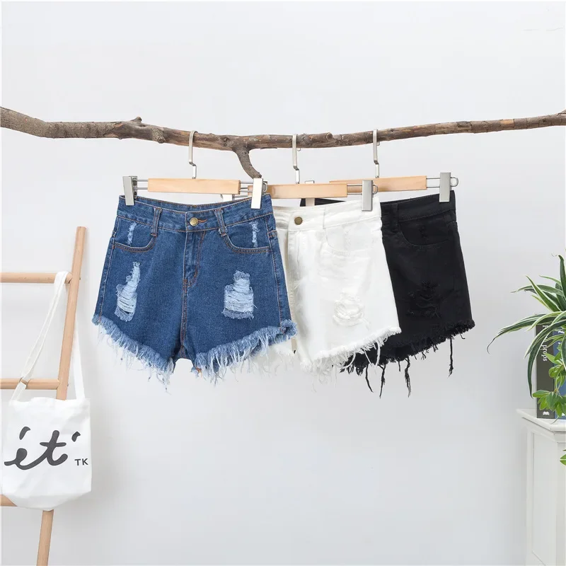 2025 New High Waist Tassel Broken Denim Shorts Female Summer Korean Version Raw Edge Wide Leg Loose Plus Size Jean Shorts Women