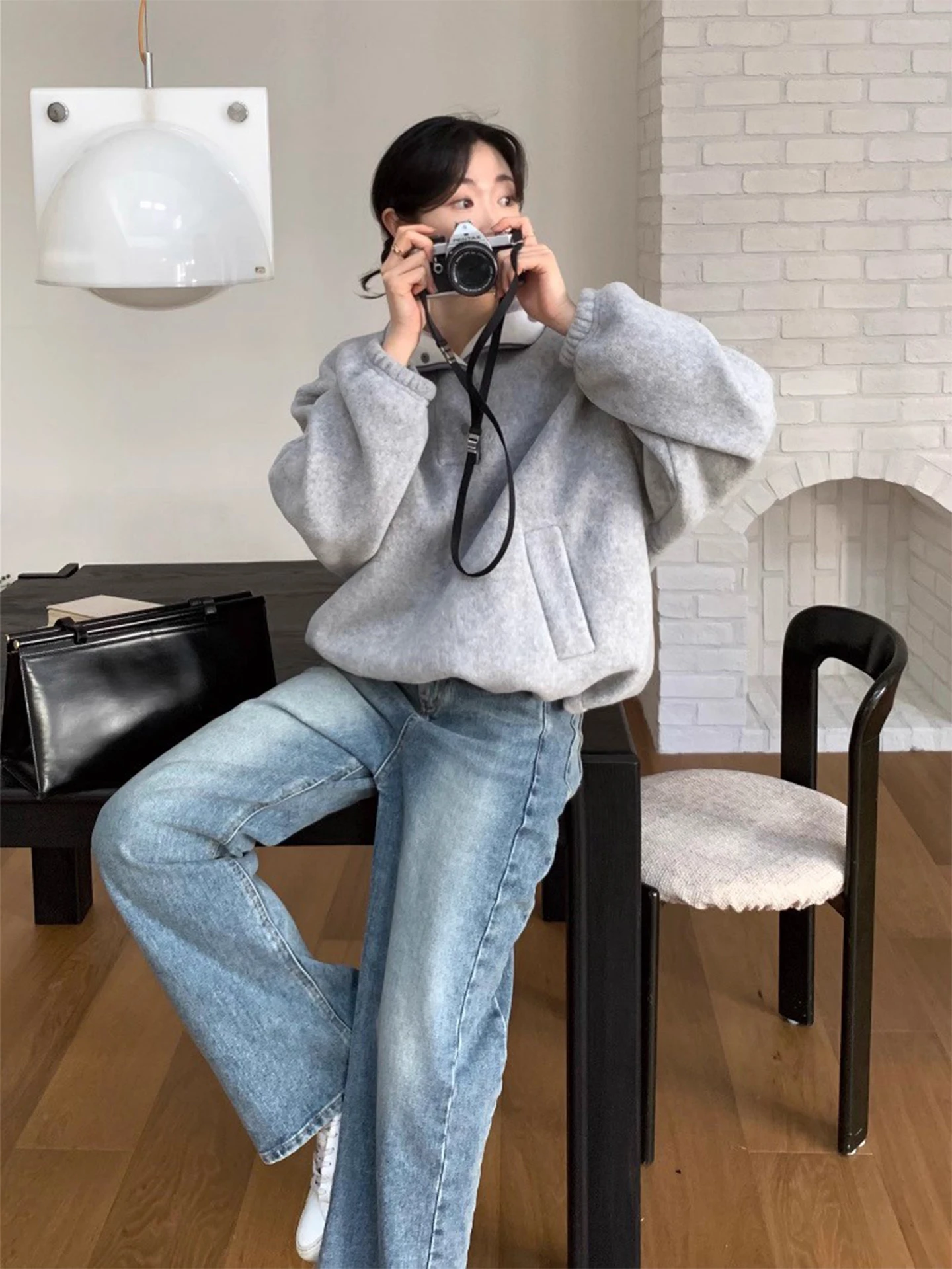 سترة Laid-ba Sle النسائية Fce مع كيتس f-ياقة عالية ملابس خارجية غير رسمية شتاء 2025 وصل حديثًا النسخة الكورية #5