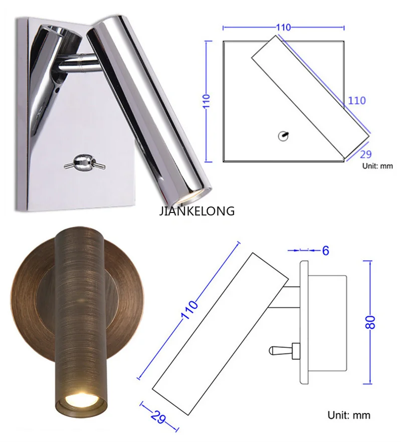 جزءا لا يتجزأ من LED القراءة الجدار مصباح مع التبديل قابل للتعديل فندق غرفة نوم السرير اللوح الأمامي الشمعدان بقعة Led تركيب المصابيح AC110-220V