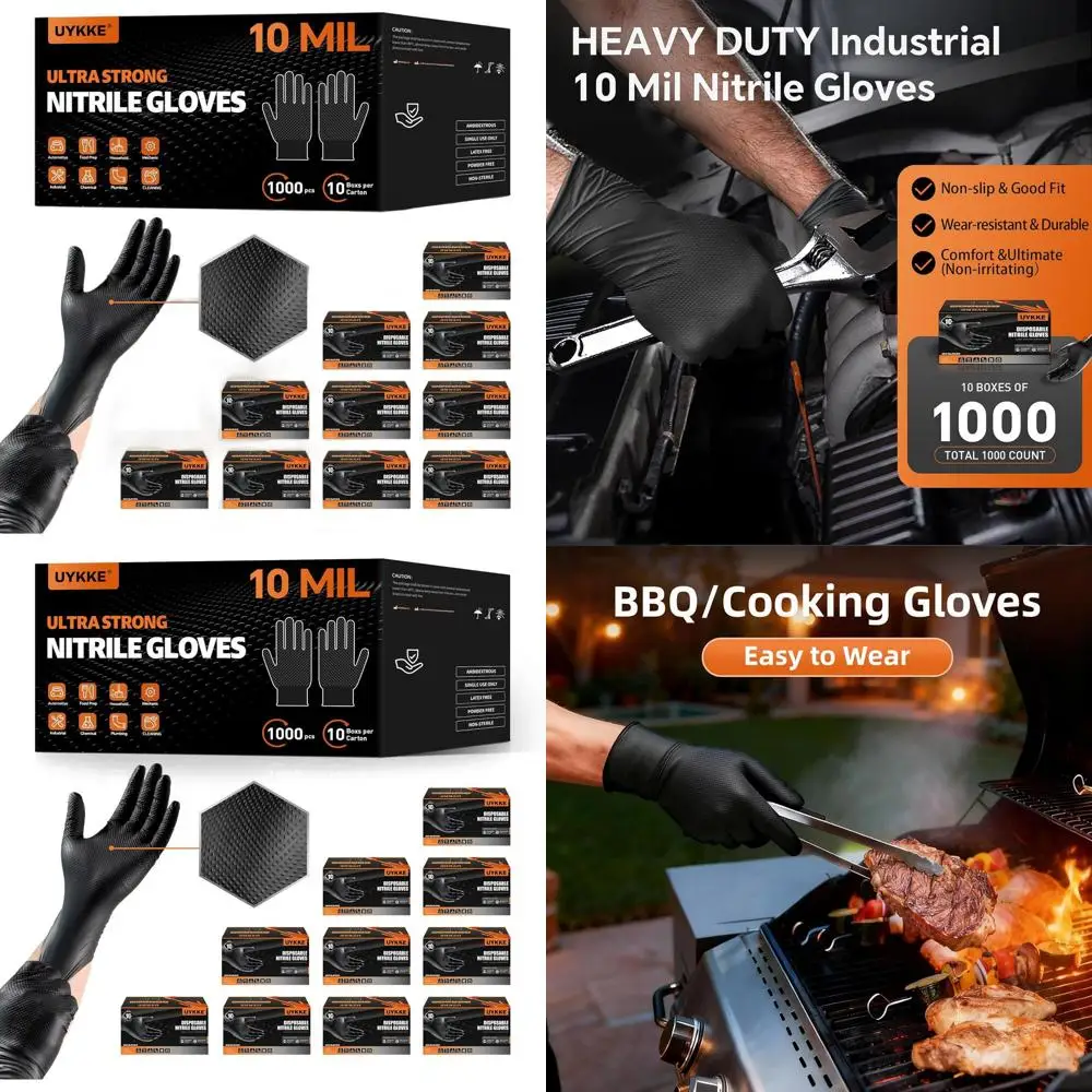 

Durable 10 Mil Nitrile Disposable Gloves with Raised Diamond Pattern, Latex-Free, 1000 Pieces