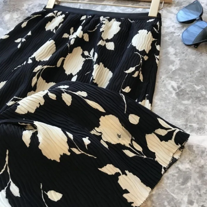 2025 Faldas Mujer De Moda Floral Korean Women Skirts Loose Summer Jupe Temperament Saia High Waist Chic Vintage Pleated Skirt
