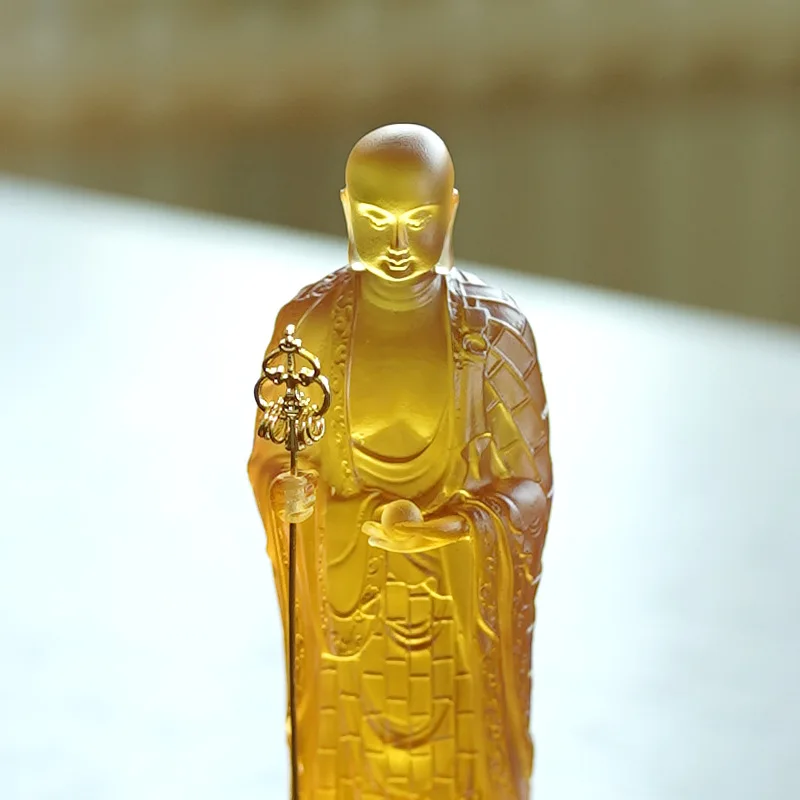Traditional Glazed Nine-blossom Mountain Ksitigarbha Buddha Statue Temple Worship Ornament Sitting Mount Di Ting