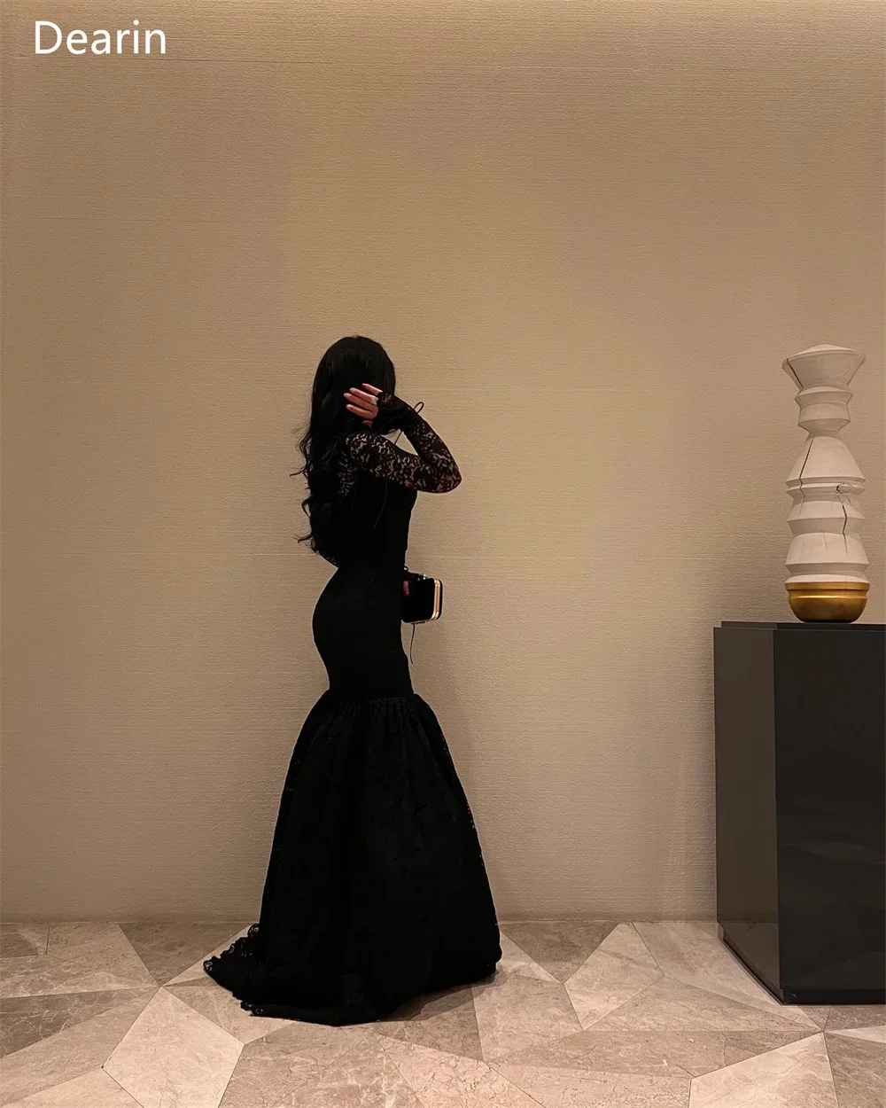 Customized Formal Gown Women Evening Dearin V-neck Trumpet Floor Length Skirts Tulle Draped Lace Bespoke Occasion Dresses Prom D