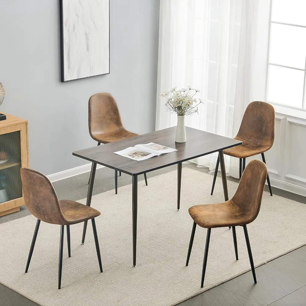 Dining Chairs Set of 4, Pre Assembled Suede Fabric Brown Chair Set Upolstered with Metal Legs  20.5