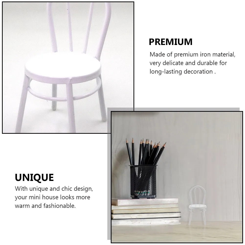 2Pcs Iron Mini Chair Set for Dollhouse Interior Decoration Detailed Chic Miniature Furniture Small Decorative Chair Adornment