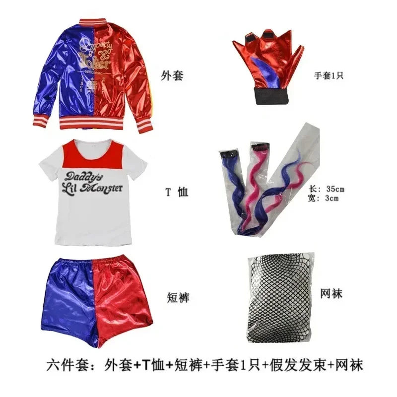 Harley Costumes Cosplay Suicide Quinzel Kids Girls Quinn Squad T Shirt Joker Jacket Halloween Costume