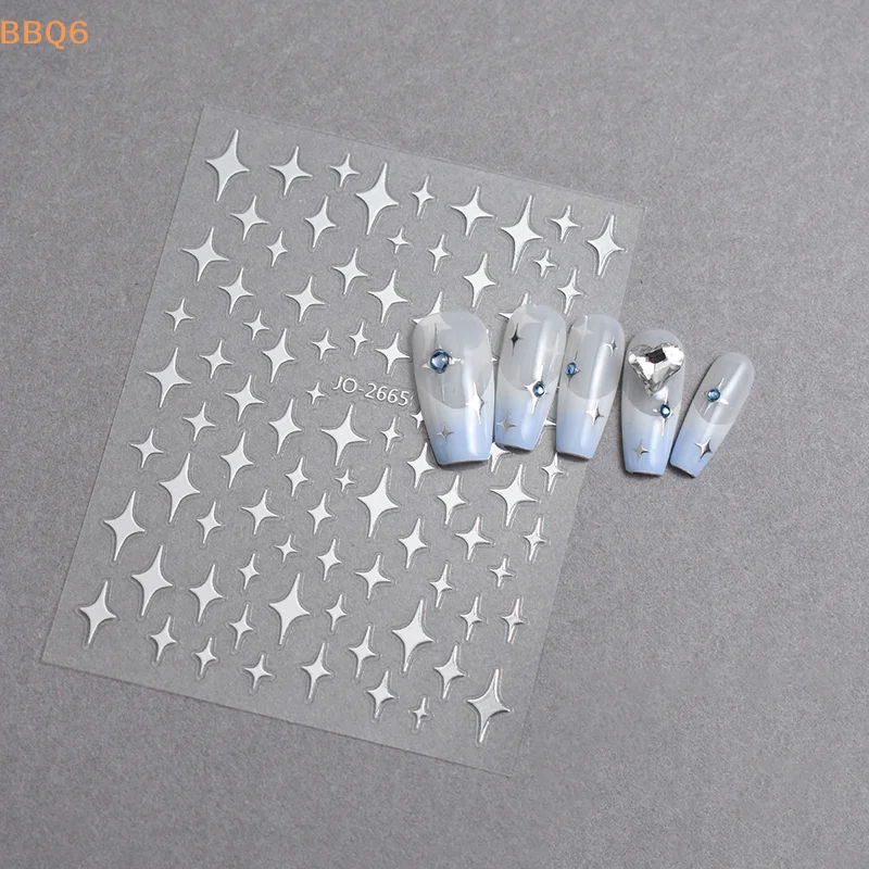 *1Sheet Y2K Satr Nail Art Stickers White Black Gold Irregular Pentagram Nail Design Slider Decals Manicure Nail Supplies Decor