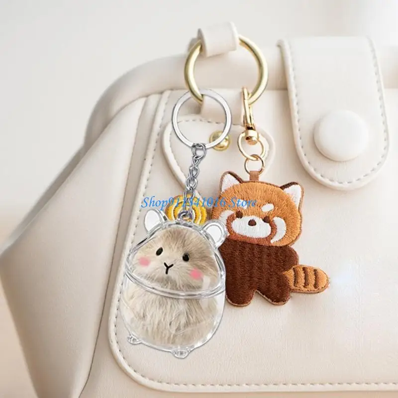 حقيبة تخزين صغيرة لسلسلة مفاتيح من الفرو الشفاف لذكريات الحيوانات الصغيرة