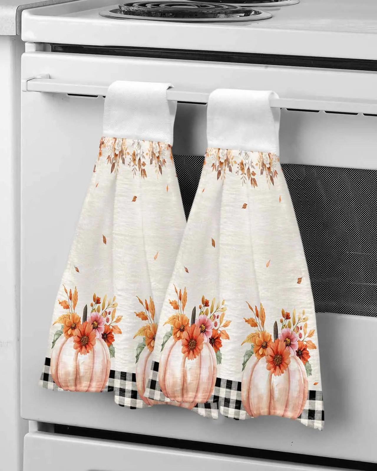 

Pink Pumpkin Leaves Autumn Wipe Hand Towel Absorbent Hanging Towels Home Kitchen Wipe Dishcloths