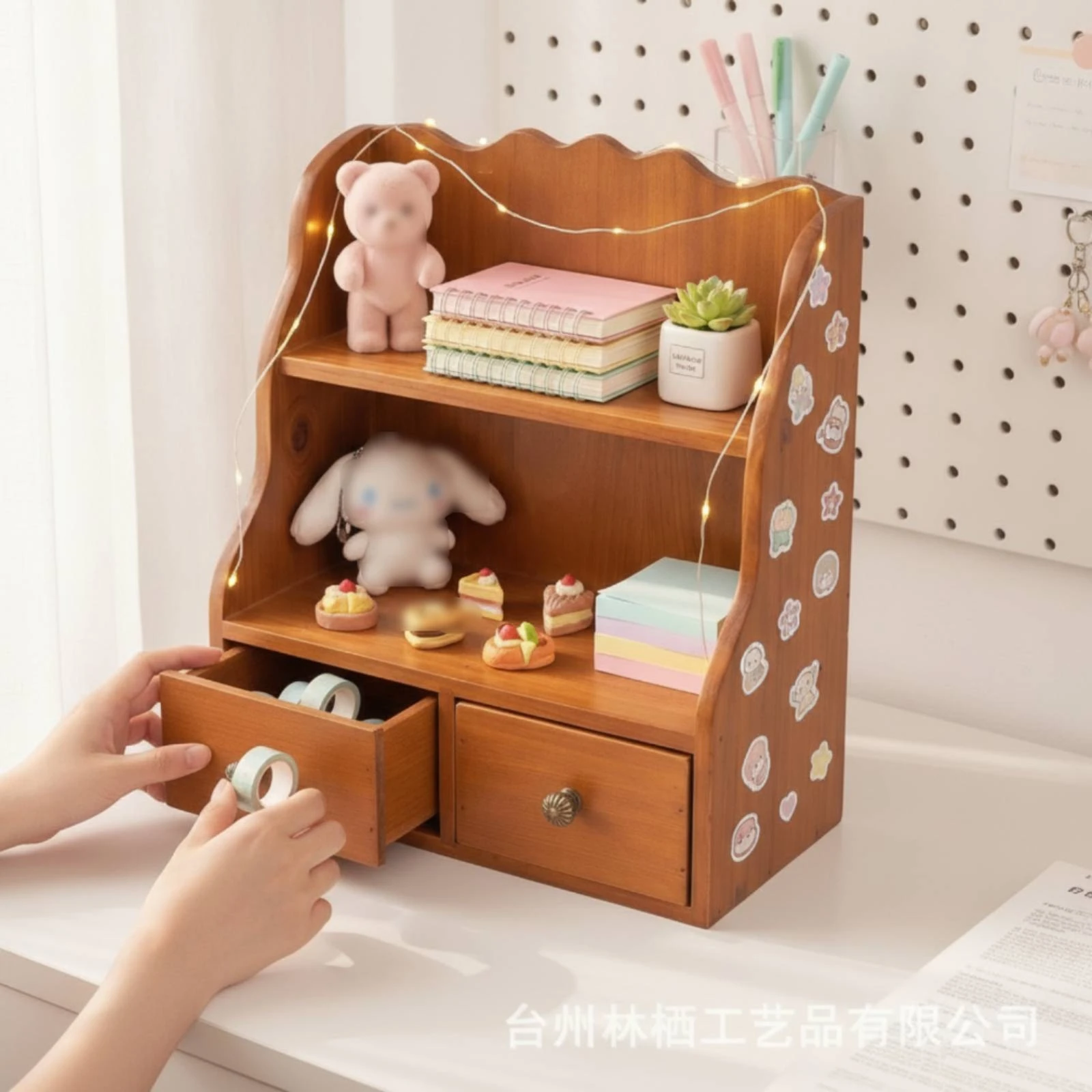 Desktop Storage Rack Wooden Desk Shelf with Drawers Desk Shelf with Drawer Two-Tier Desktop Bookshelf Space-Saving for Students