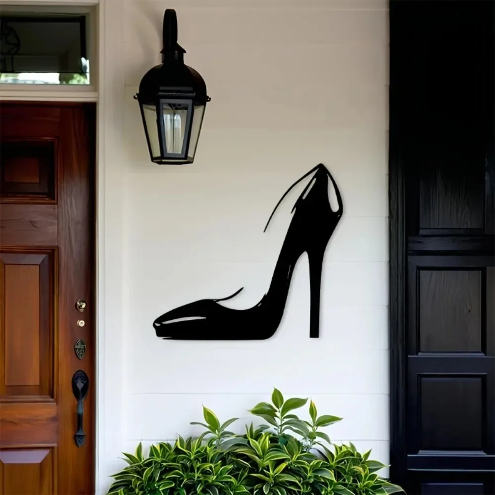 Black Silhouette High Heel Iron Wall Art Stylish Metal Decor Bedroom Bathroom Closet Indoor Lovely Rustproof Gift Ornament