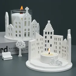 Hollow House Candle Holder Kit Silicone Mold DIY Round House Bicycle Tree Benche Gypsum Cement Pouring Mold Craft Gift Home Deco