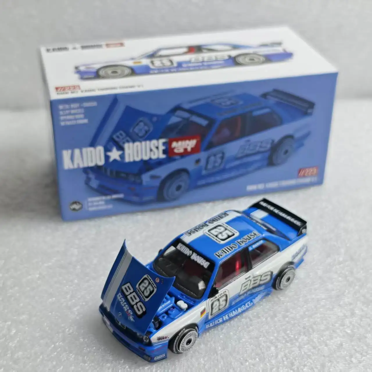 Kaido House MINIGT KHMG223 BMW M3 E30 Blue Alloy Model Car 1/64 Scale Diecast Metal Japan/US Style Touring Car #25 Gift/Souvenir
