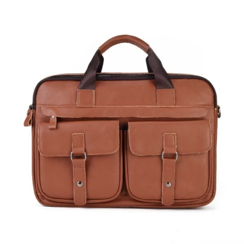 Men's Genuine Leather Briefcase Vintage Business Office Work Top Grain Leather Shoulder Bag Handbag