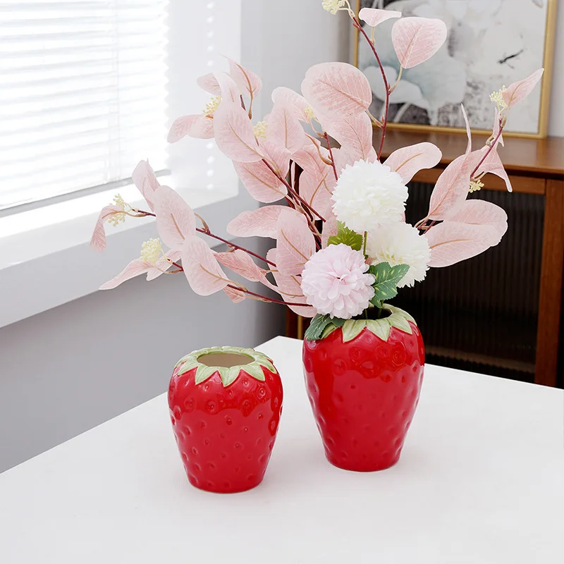 Creative strawberry ceramic vase simple living room flower arrangement desktop ornaments home soft decorations