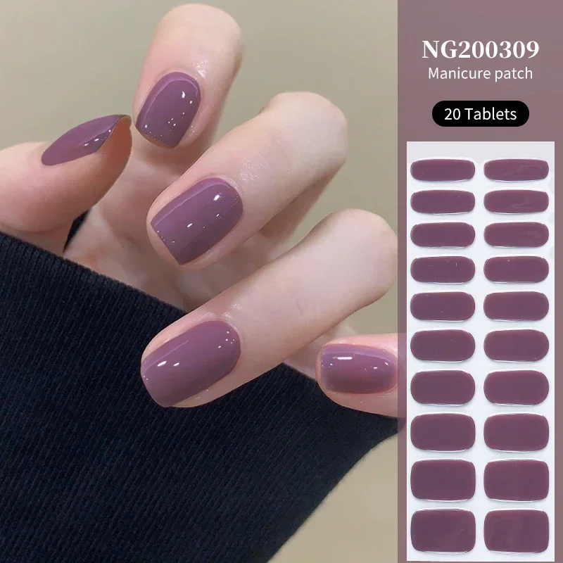 Pegatinas de uñas de Gel semicurado UV, tiras de Color neón puro, envolturas de esmalte de uñas impermeables, pegatinas de decoración de manicura completas, 20 puntas