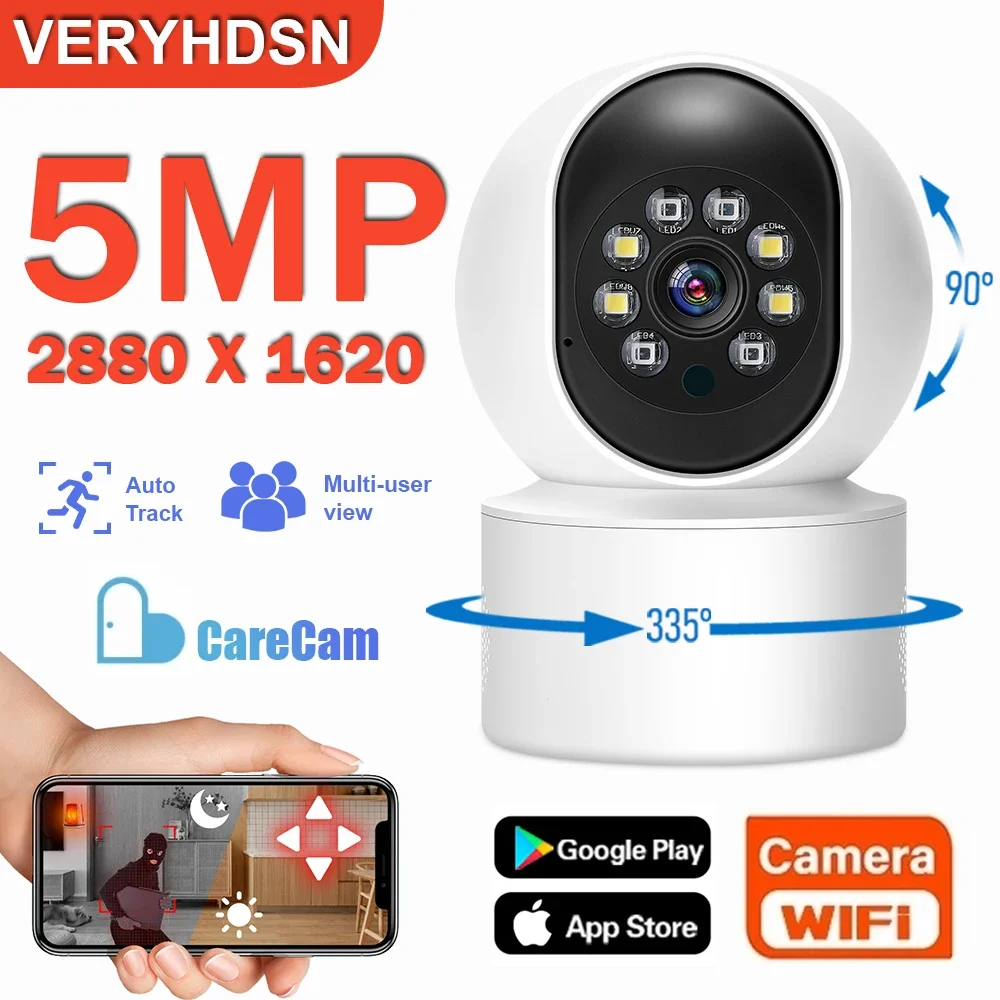 Câmera IP de Vigilância WiFi, Webcam Indoor Com Plug, Rastreamento Automático, Full Color, Visão Noturna, Segurança Baby Monitor, 3MP