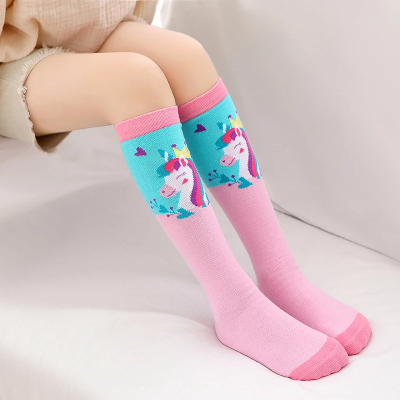 infant girls warmer ankle lovely Cartoon over knee Long High socks for baby kids unicorn toddler child colorful cotton stockings