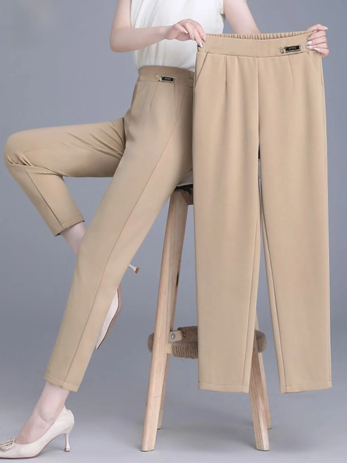 

Модные свободные женские брюки-шаровары в корейском стиле с высокой талией, повседневные брюки-кюлоты, стройнящие, трендовые, весна-лето