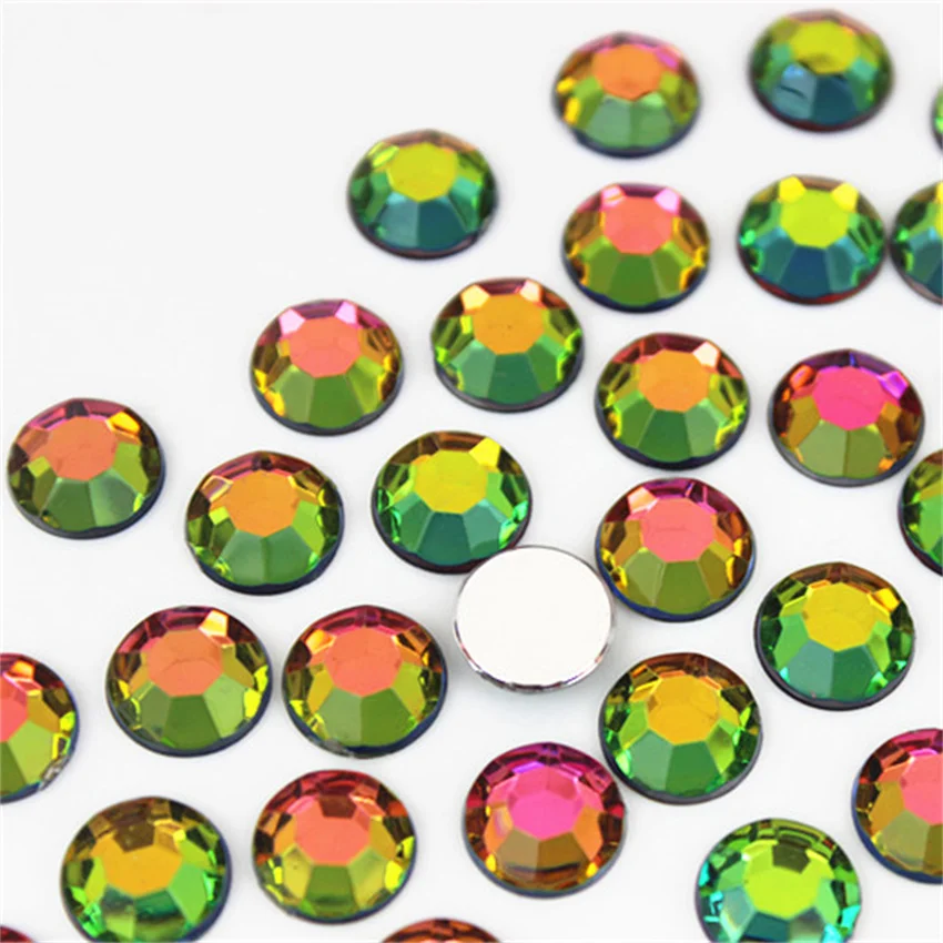 Micui 100pcs 10mm Round Acrylic Rhinestones Crystal Stones Flat Back beads No Hole For Clothes Headdress Crafts Decorations MC70