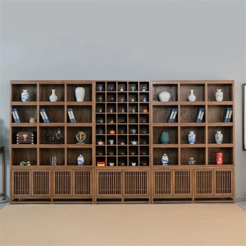 New Chinese Lattice Rack Office Tea Set Display Cabinet Retro Wenwan Storage Rack Shelf