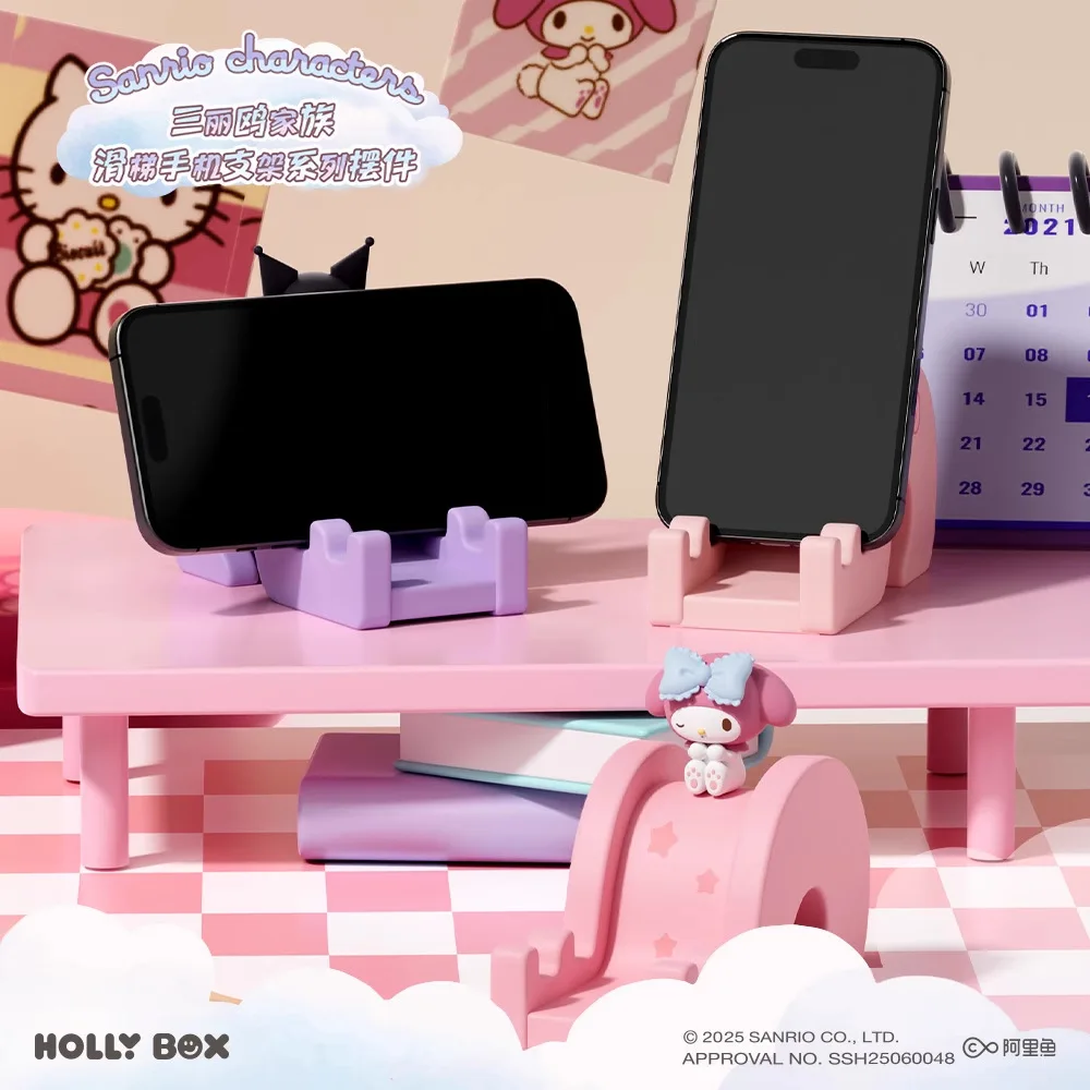 Sanrio Kuromi Melody Cinnamoroll Pvc Play On The Slide Phone Holder Desktop Decoration Accompanied By Toy Friend Christmas Gift