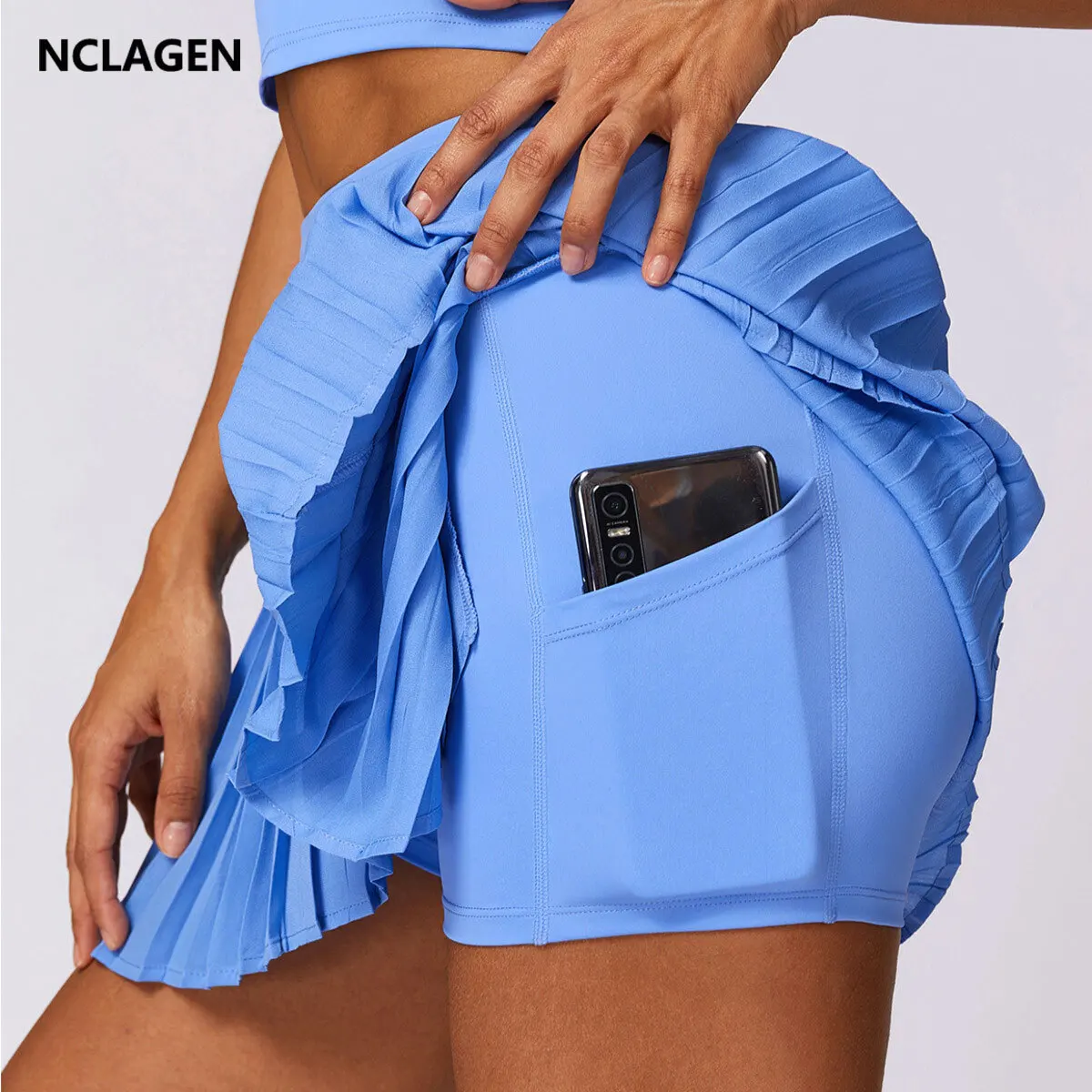 NCLAGEN Safe Tennis Skirts With Pocket Shorts Gym Golf Running Pleated Pantskirt SEXY Women Sports Fitness High Waist Yoga Skort