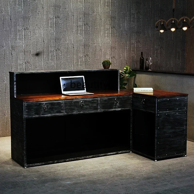 Retro Cashier Creative Industrial Style Bar Curved Counter Restaurant Milk Tea Shop