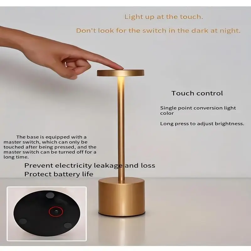 LED Rechargeable Classic Table Lamp 3-colors Infinitely Dimmable Wireless Touch Control Home Decoration Bedroom Creative Lamp