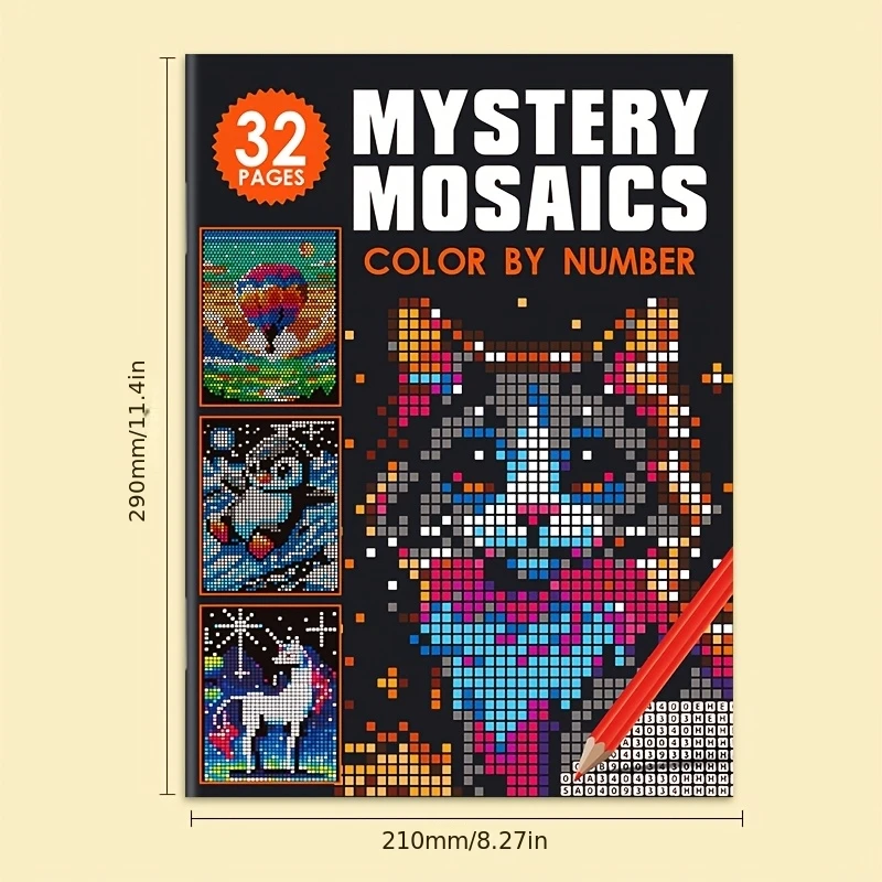 32-Page Mysterious Mosaic Coloring Book - Suitable for Enthusiasts and Adults, Featuring Pixel Art Coloring Activities with Cute Animals and Scenes - the Perfect Artistic Gift for Creative Enthusiasts