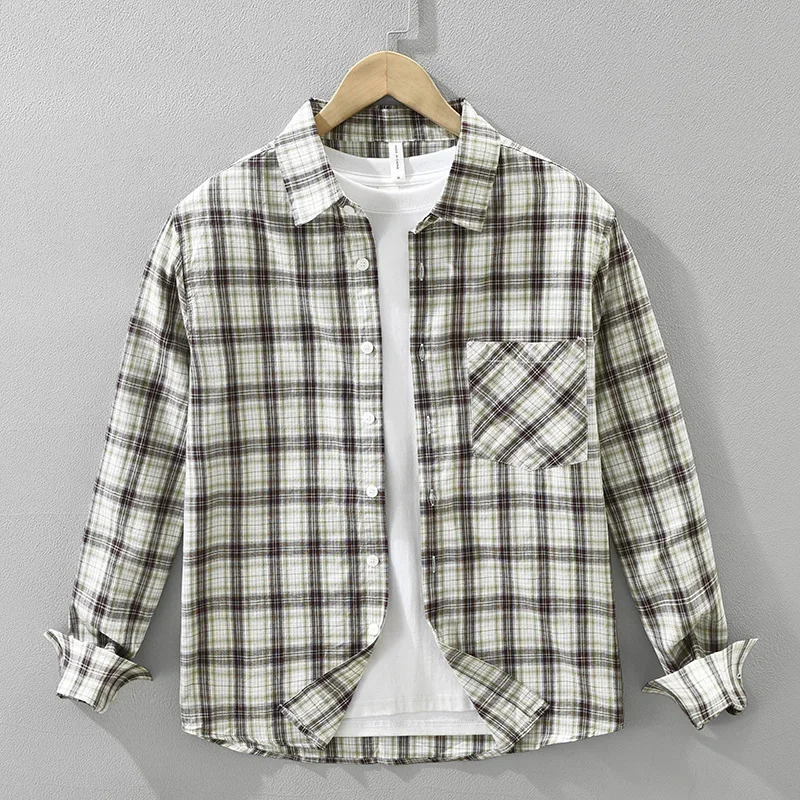 

Plaid Shirt for Men Loose Long Sleeve Retro Check Shirts Oversize Fashion Men's Clothing 2025 Autumn New
