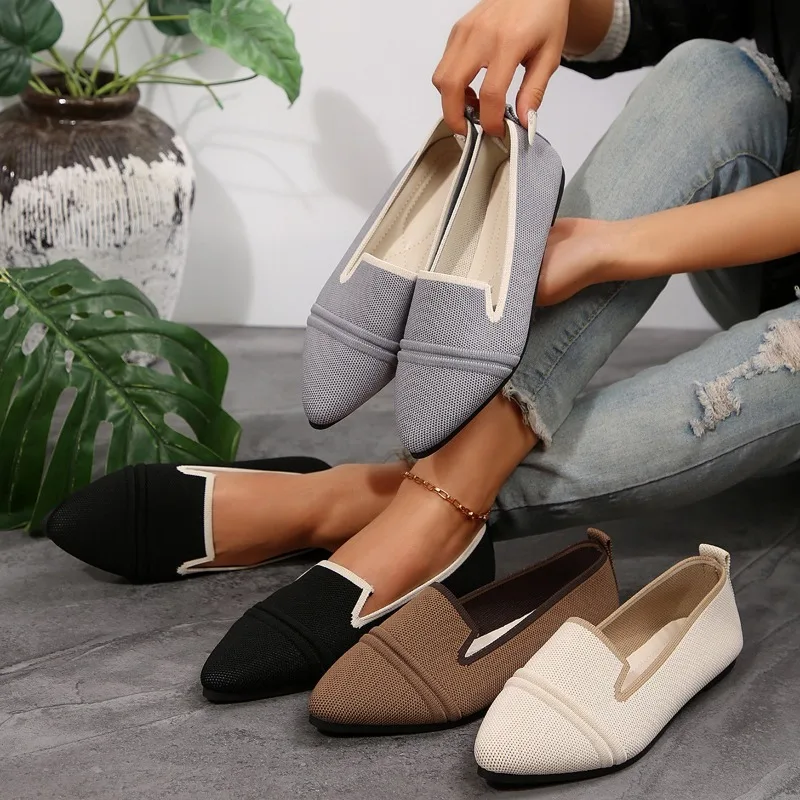 

Women Flats Summer Breathable Canvas Single Shoes Fashion Pointed Shallow Mouth Loafers Comfort Soft Walking Flats Zapatos Mujer
