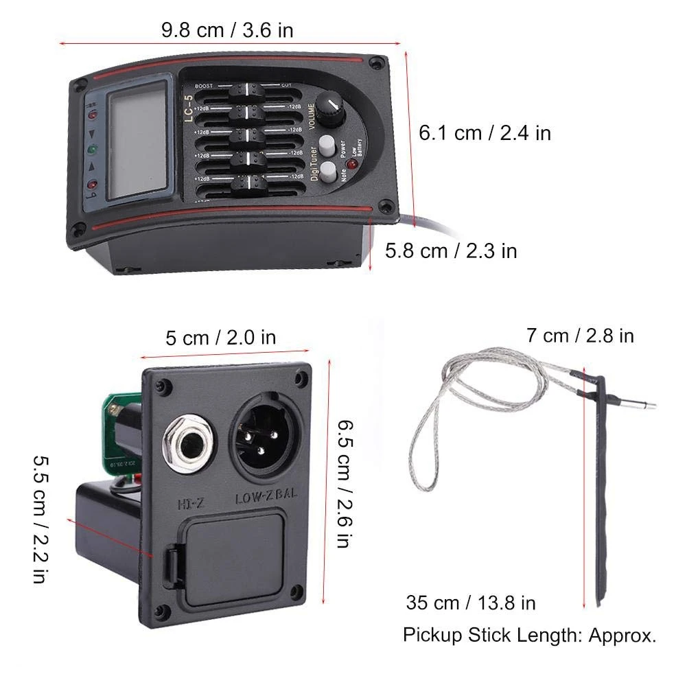 

FRLI-yLC-5 5 Band EQ Equalizer Pickup,Acoustic Guitar Preamplifier Tuner with LCD Tuner and Volume