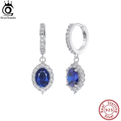 ORSA JEWELS Real 925 Sterling Silver Clear&Sapphire Zricon Earrings for Women Fashion AAAA CZ Drop Earrings Party Jewelry LZE05