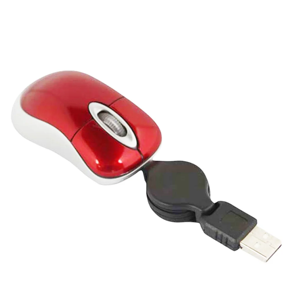 Mini mouse retrattile USB ottico da 2 pezzi Design con cavo compatto Gioca compatibile con il mouse USB per notebook Mac