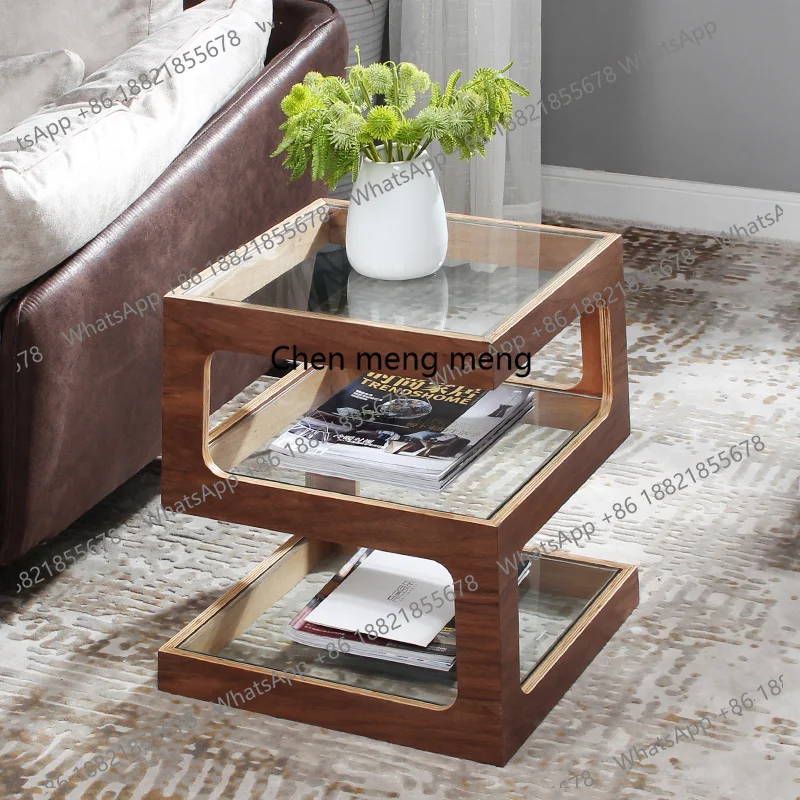 

Modern Simple Cafe Tables France Solid Wood Glass Double Layer Coffee Tables Creativity Living Room Cafe Furniture Mesa