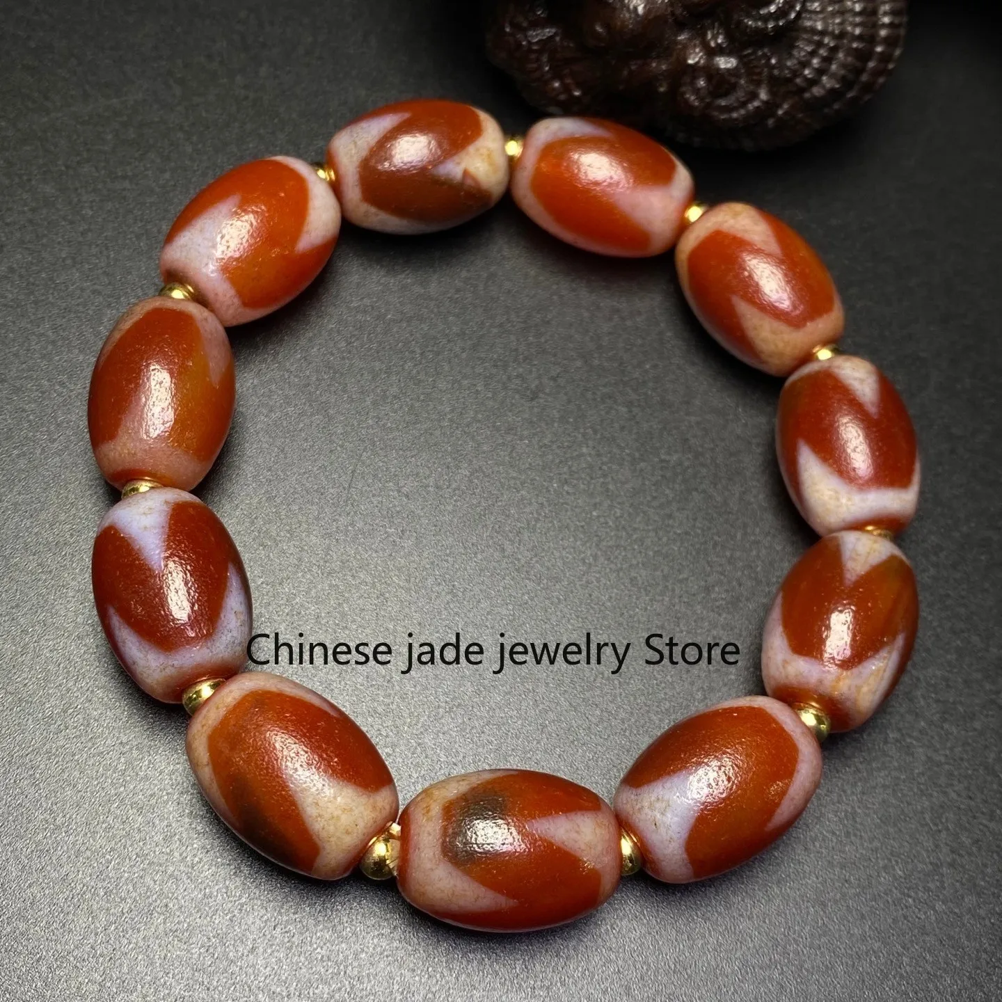 Rare Tibetan Buddhism Agate Tiger Tooth Totem Dzi Beads Amulet Bracelet Z2789