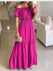 Vestido Bohemio De Verano Para Mujer, Ropa Elegante A La Moda, Informal, Con Cuello De Barco, Para Oficina, Novedad Long Dresses