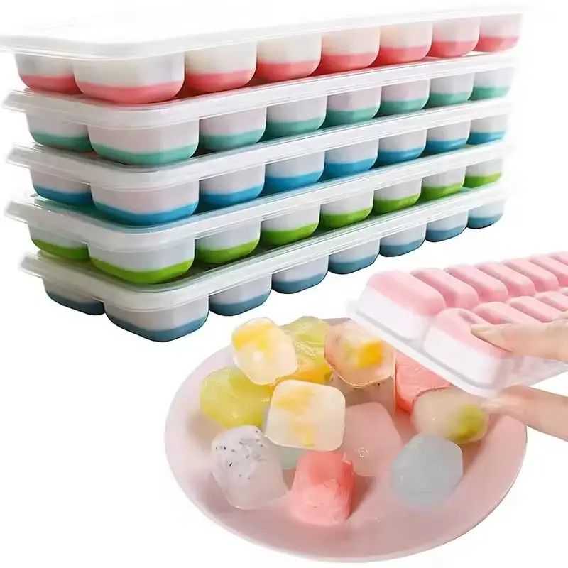 14 Cube Silicone Mold Ice Tray with Lid Easy Release for Home Freezing Needs