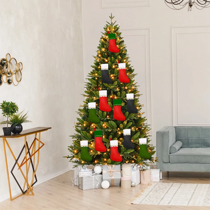 Chaussettes de Noël non tissées, pendentif arbre de Noël, cadeau d'ornement, 2024, 12 pièces