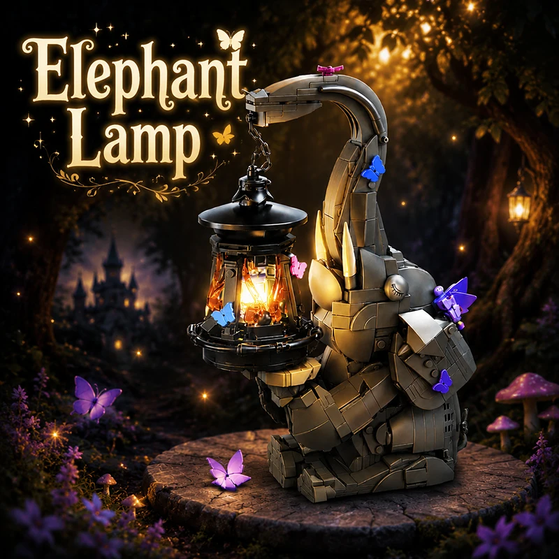 Elephant Lamp Building Blocks Night Light DIY Assembly Cute Animal Brick Lantern Desktop Ornament Room Decor Adult Gift 1000+pcs
