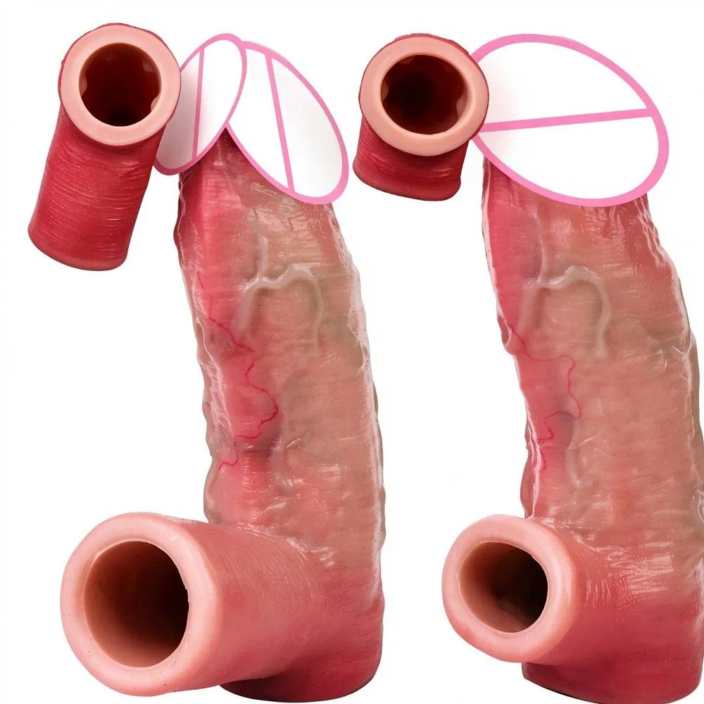 SXXY Adult Men Private Toy Ultra Skin Texture Penis Enlarger Sleeve Delay Locking Ring Flexible Silicone Extender Sheath For 18+